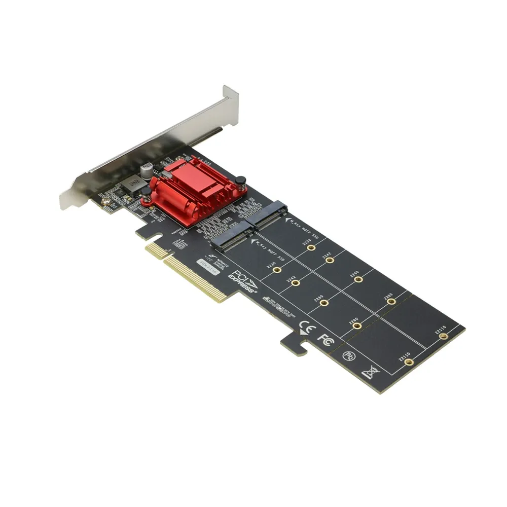 DUAL NVME PCIE CARD, M.2 NVME SSD TO PCI-E 3.1 X8/X16 CARD SUPPORT M.2 (M KEY) NVME SSD
