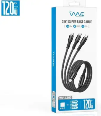 WAVE WV-C302 3 in1 TYPE C TO MICRO - LIGHTING - TYPE C SSUPER FAST CABLE