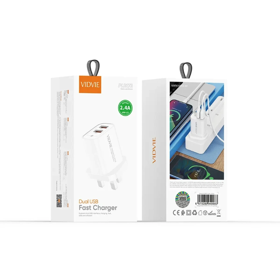 VIDVIE PLB172 2.4A DUAL USB FAST CHARGER